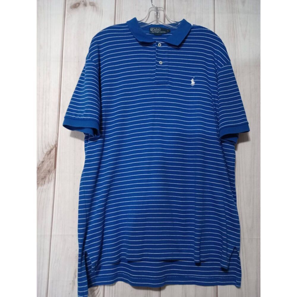 Polo Ralph Lauren Striped Polo Shirt Mens, Blue White, Short Sleeve, Classic